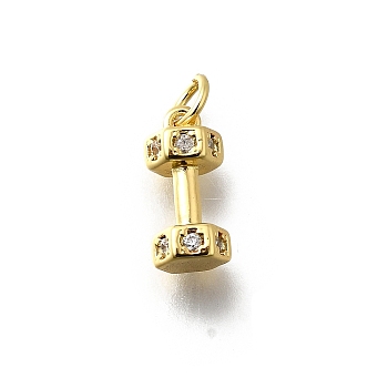 Brass Micro Pave Cubic Zirconia Charms, Dumbbell, Rack Plating, Cadmium Free & Lead Free, Long-Lasting Plated, with Jump Ring, Real 18K Gold Plated, 13.5x7x5.5mm, Hole: 3mm