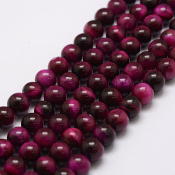 Natural Tiger Eye Bead Strands, Round, Dyed & Heated, Medium Violet Red, 4mm, Hole: 0.6mm, about 88~93pcs/strand, 15.5 inch