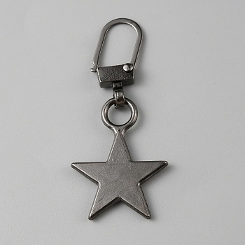 Alloy Zipper Puller, Zip Pull Tab Replacement, Garment and Bag Accessories, Star, Gunmetal, 45mm