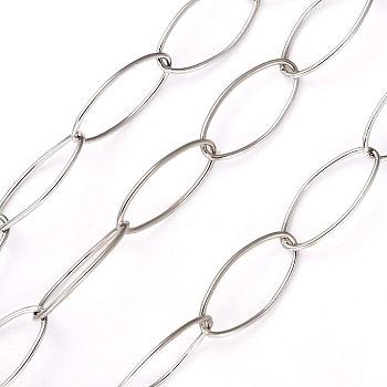 304 Stainless Steel Paperclip Chains, Drawn Elongated Cable Chains, with Spool, Soldered, Stainless Steel Color, 20x10x1mm, about 16.4 Feet(5m)/roll