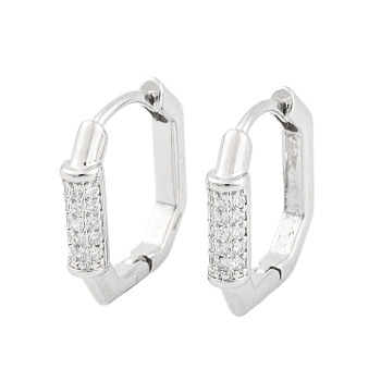 Rack Plating Brass Micro Pave Clear Cubic Zirconia Hoop Earrings for Women, Cadmium Free & Lead Free, Long-Lasting Plated, Platinum, 14x2mm
