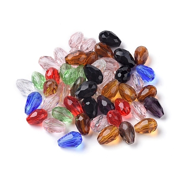 Mixed Faceted Glass Beads, teardrop, 11x8mm, Hole: 1mm, about 57~59pcs/strand, 26.38~26.77 inch