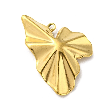 Ion Plating(IP) 304 Stainless Steel Pendants, Real 18K Gold Plated, Leaf, 27x31x3.5mm, Hole: 1.6mm