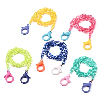 Acrylic Opaque Cable Chains Bag Handles, with Iron Jump Rings and Plastic Lobster Claw Clasps, for Bag Straps Replacement Accessories, Mixed Color, 58cm
