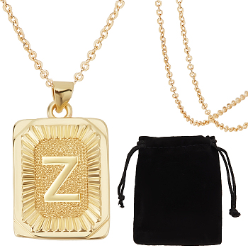 1Pc Brass Pendants, 1Pc Brass Cable Chain Necklaces, 1Pc Rectangle Velvet Pouches, Letter Z, 23~445x15.5~70x2mm