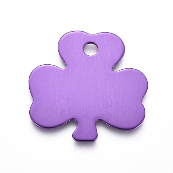 Aluminum Pendants, Stamping Blank Tag, Clover, Purple, 32.5x32.5x1mm, Hole: 4mm