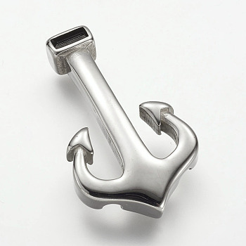 304 Stainless Steel Anchor Hook Clasps, For Leather Cord Bracelets Making, Stainless Steel Color, 39x23x6.5mm, Hole: 3x6mm