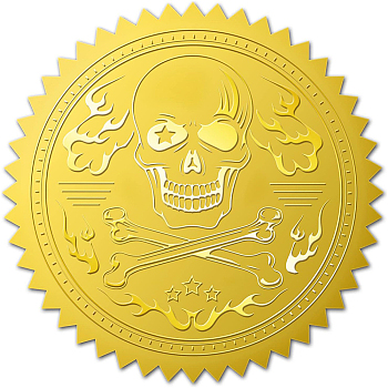 Self Adhesive Gold Foil Embossed Stickers, Medal Decoration Sticker, Skull Pattern, 5x5cm