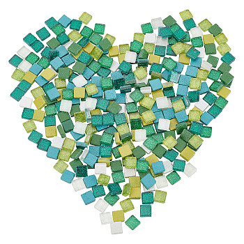 Glitter Glass Cabochons, Mosaic Tiles, for Home Decoration or DIY Crafts, Square, Mixed Color, 10x10x4mm, about 282pcs/box