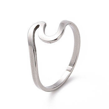 201 Stainless Steel Wave Finger Ring for Women, Stainless Steel Color, US Size 6 1/2(16.9mm)
