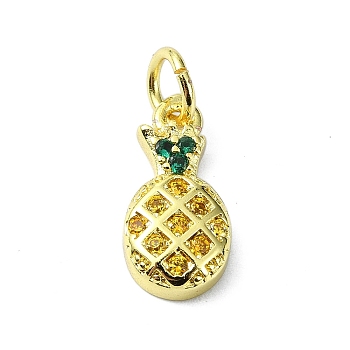 Brass Micro Pave Cubic Zirconia Pendants, with Jump Ring, Real 18K Gold Plated, Pineapple, 13.5x6.5x2.5mm, Hole: 3mm