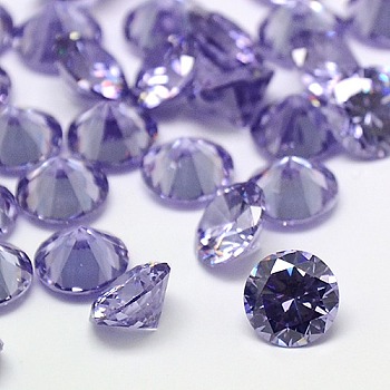 Cubic Zirconia Cabochons, Grade A, Faceted, Diamond, Lilac, 3x2mm