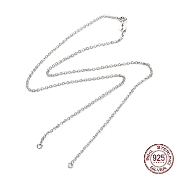 Rhodium Plated 925 Sterling Silver Textured Link Chain Necklaces Making, for Name Necklaces Making, with Spring Ring Clasps & S925 Stamp, Real Platinum Plated, 17-7/8 inch(45.4cm)