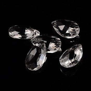 Faceted Teardrop Glass Pendants, Clear, 22x13x7mm, Hole: 1mm