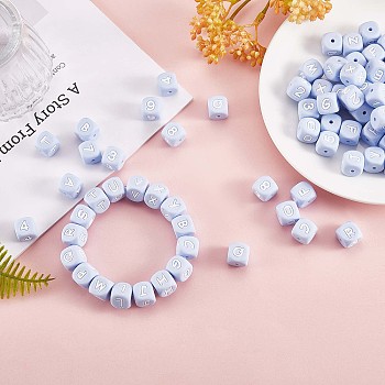 108 Pcs White Cube Silicone Beads Letter Number Square Dice Alphabet Beads with 2mm Hole Spacer Loose Letter Beads for Bracelet Necklace Jewelry Making, Blue, 12mm, Hole: 2mm