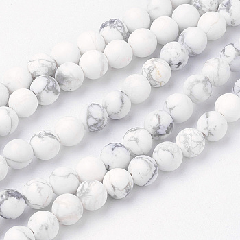 Natural Howlite Bead Strands, Round, Frosted, 6~6.5mm, Hole: 1mm, about 60pcs/strand, 14.9 inch(38cm)