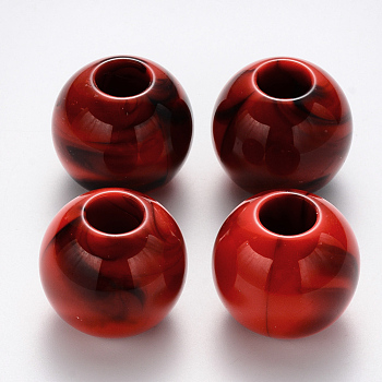 Acrylic Large Hole Beads, Imitation Gemstone Style, Rondelle, Dark Red, 28.5x26mm, Hole: 10mm, about 43pcs/500g