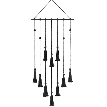 Haning Decorate Set, Cotton Knitting Tapestry with Wooden Clips & Plastic Hooks, Black, 1140x450mm