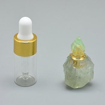 Natural Fluorite Openable Perfume Bottle Pendants, with Brass Findings and Glass Essential Oil Bottles, 36~39x21~25x15~19mm, Hole: 1.2mm, Glass Bottle Capacity: 3ml(0.101 fl. oz), Gemstone Capacity: 1ml(0.03 fl. oz)