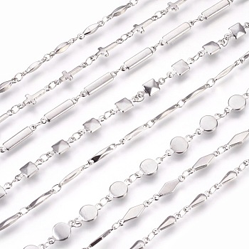 304 Stainless Steel Link Chain Bracelets, with Lobster Claw Clasps, Mixed Shapes, Stainless Steel Color, 7-5/8 inch~8-3/8 inch(19.3~21.3cm)