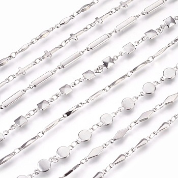 Tarnish Resistant 304 Stainless Steel Link Chain Bracelets, with Lobster Claw Clasps, Mixed Shapes, Stainless Steel Color, 7-5/8 inch~8-3/8 inch(19.3~21.3cm)