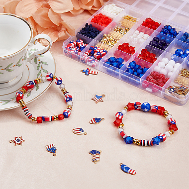 Independence Day Acrylic Beaded Stretch Bracelet with Alloy Enamel Charms DIY Making Finding Kit(DIY-FH0006-72)-5