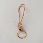 Cowhide Leather Keychains, with Iron Rings, Ring, Golden, Sandy Brown, 133mm(KEYC-WH20008-26)
