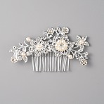Wedding Bridal Alloy Rhinestone Hair Combs, with ABS Plastic Imitation Pearl, Hair Accessories for Women, Silver, 63x112x11.5mm(MRMJ-WH0012-29)