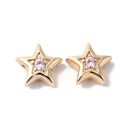 Brass with Cubic Zirconia Beads Beads, Real 18K Gold Plated, Star, Lavender, 7.5x8x3mm, Hole: 1mm(KK-K333-29G-02)