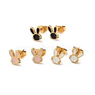 Enamel Rabbit Stud Earrings with 316 Surgical Stainless Steel Pins, Gold Plated 304 Stainless Steel Jewelry for Women, Mixed Color, 8.5x6.5mm, Pin: 0.8mm(EJEW-A081-03G)