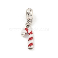 Alloy Enamel European Dangle Charms, Large Hole Pendants, Christmas Candy Cane, Antique Silver, 32mm, Hole: 5mm, Candy Cane: 19x8x3mm(PALLOY-I218-31AS)