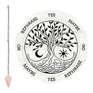1Pc Cone/Spike/Pendulum Natural Rose Quartz Stone Pendants, 1Pc 304 Stainless Steel Cable Chain Necklaces, 1Pc PVC Custom Pendulum Board, Dowsing Divination Board, Tree of Life Pattern(DIY-CP0007-71C)