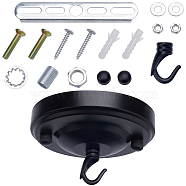 Iron Light Fixture Ceiling Canopy Kits, with Screws, Hanger Hooks & Plastic Findings, Flat Round, Black, 104x26mm, Hole: 6mm & 12mm(FIND-WH0110-616B)