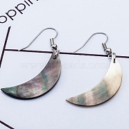 Natural Texture Shell Earrings, Matte Geometric Marble Dangle Earrings Accessories, Platinum, Moon(IS3498-3)