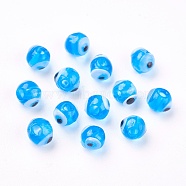 Handmade Lampwork Beads, Evil Eye, Sky Blue, 6mm, Hole: 1.5~2mm(DT251J-7)