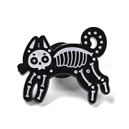 Dog Skeleton Enamel Pin, Halloween Animal Alloy Badge for Backpack Clothing, Electrophoresis Black, White, 23x27x2mm, Pin: 1mm(JEWB-F016-13EB)