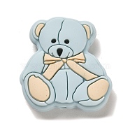 Bear Silicone Focal Beads, Silicone Teething Beads, Light Blue, 30x28.5x9.5mm, Hole: 2.5mm(SIL-D008-01A)