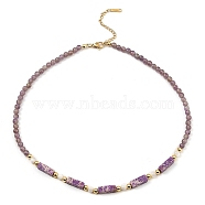 Natural Amethyst Rectangle & Shell Beaded Necklaces, 15.39 inch(391mm)(NJEW-M206-01G-02)