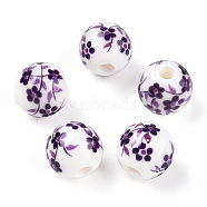 Famille Rose Porcelain Beads, Round, Purple, 8mm, Hole: 2~2.5mm(PORC-M531-3)