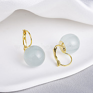 Brass with Resin Round Hoop Earrings, Real 14K Gold Plated, Medium Aquamarine, 29.5x16.5mm(EJEW-Q391-09G-02)