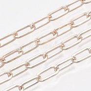 Unwelded Iron Paperclip Chains, Flat Oval, Drawn Elongated Cable Chains, with Spool, Rose Gold, 12.5x6x1.2mm, about 82.02 Feet(25m)/roll(CH-S125-02F-RG)