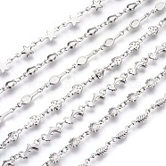 304 Stainless Steel Link Chain Bracelets, with Lobster Claw Clasps, Mixed Shapes, Stainless Steel Color, 8 inch~8-1/2 inch(20.3~21.5cm)(BJEW-P239-16)