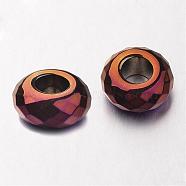 Electroplate Non-magnetic Synthetic Hematite European Beads, Faceted, Large Hole Rondelle Beads, Purple Plated, 14x6mm, Hole: 6mm(G-F300-53-04)