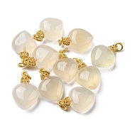 Natural White Agate Pendants, Heart Charms with Brass Jump Rings, Matte Gold Color, 19x13x8mm, Hole: 3mm(G-R489-13MG)
