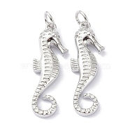 Eco-Friendly Brass Pendants, with Jump Ring, Long-Lasting Plated, Sea Horse, Real Platinum Plated, 26.5x9x3mm(KK-C221-04P)