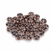 Tibetan Style Wavy Spacer Beads, Lead Free and Nickel Free, Flat Round, Red Copper Color, Size: about 7mm in diameter, 1mm thick, hole: 1mm(X-TIBEB-A101871-R-FF)