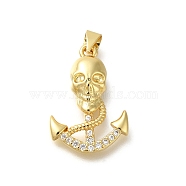 Rack Plating Brass Micro Pave Cubic Zirconia Pendants, Long-Lasting Plated, Lead Free & Cadmium Free, Anchor Charms, Real 18K Gold Plated, 23x16x5mm, Hole: 3.5x4mm(KK-Z086-68G-02)