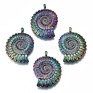 Rainbow Color Alloy Pendants, Cadmium Free & Lead Free, Spiral Shell, 36x27x7mm, Hole: 2.5mm(PALLOY-S180-008-RS)