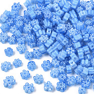 Glass Beads, Flower, Cornflower Blue, 5~7x5~7x2~3mm, Hole: 1mm(X-GLAA-T019-09-A02)