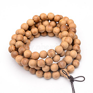 5-Loop Wrap Style Buddhist Jewelry, Western Red Cedar Mala Bead Bracelets/Necklaces, Round, Sandy Brown, 34-5/8 inch(88cm)(X-BJEW-S125-21)